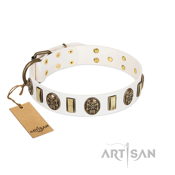 Exquisite full grain leather dog collar for fancy walking