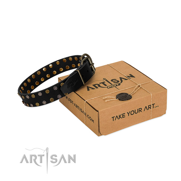 Fashionable full grain genuine leather dog collar with durable adornments