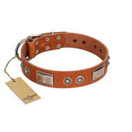 "Pawsy Glossy" FDT Artisan Exclusive Tan Leather Riesenschnauzer Collar 1 1/2 inch (40 mm) wide